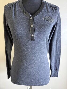 Harley-Davidson Charcoal Black Long Sleeve Henley Sz M